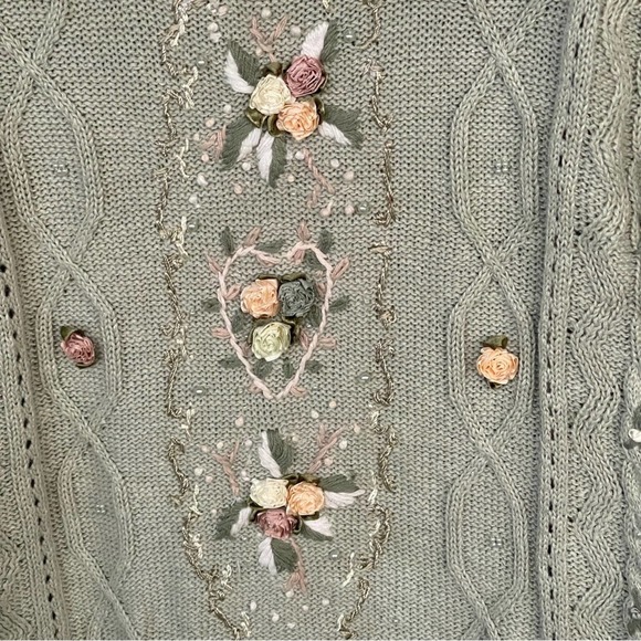 Vintage Bentley Sweater Womens Large Cottagecore Green Embroidered Grandma - Picture 6 of 9